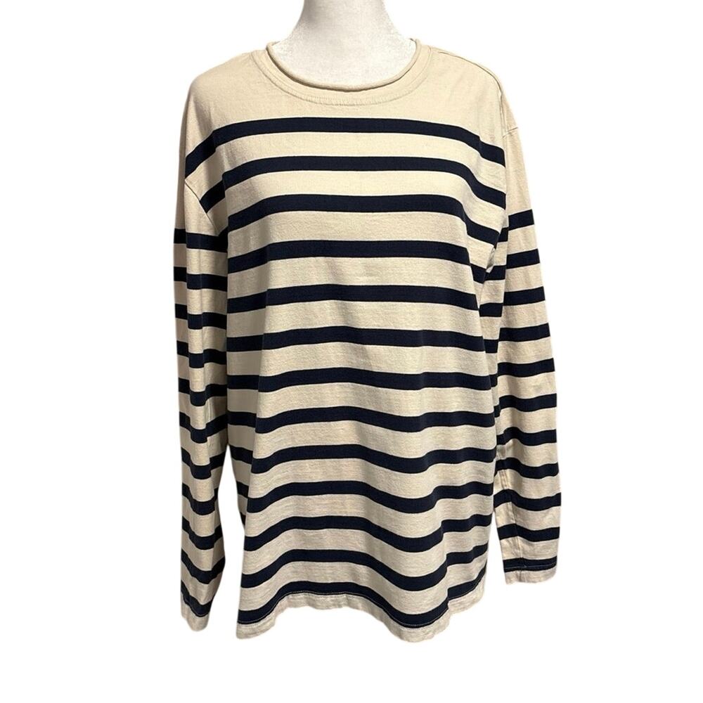 J Peterman Size XL Crewneck Breton Stripe Cotton Long Sleeve Shirt Nautical